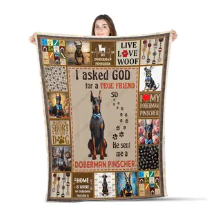 God Sent Me A Doberman Pinscher Dog All Season Blanket, Doberman Pinscher Dog Decor, Gifts For Dog Lovers, Sofa Throw Blanket Comfort Warmth Soft Blanket Fleece Blanket, Sherpa Blanket