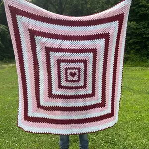 Granny Square Valentines Day themed blanket