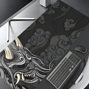 Japanese Samurai Mask Large Gaming Mouse Pad,Aesthetic Desktop Drotection Pad,Washable Rubber Pad Non-Slip Lock Edge Multi-Size Mouse Pad Suitable For Home Office,Good Gift for Family and friends, Desk Accessories