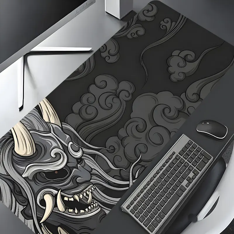 Japanese Samurai Mask Large Gaming Mouse Pad,Aesthetic Desktop Drotection Pad,Washable Rubber Pad Non-Slip Lock Edge Multi-Size Mouse Pad Suitable For Home Office,Good Gift for Family and friends, Desk Accessories