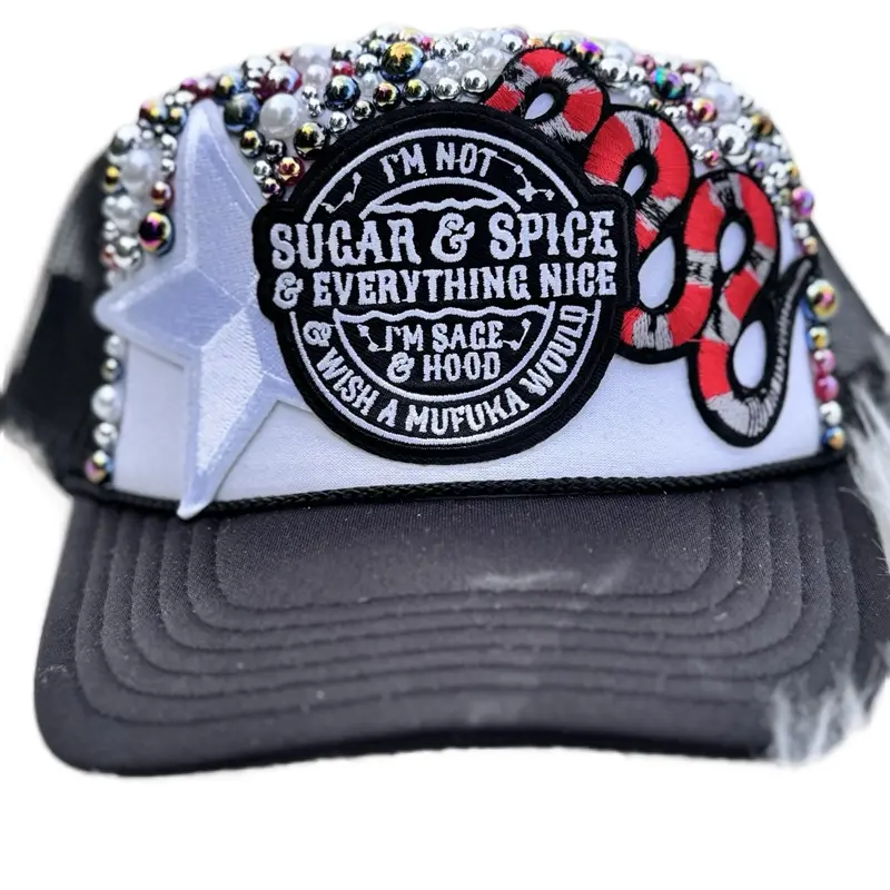 PATCHWORKZ Otto Patched Beaded Foam Trucker Hat with Unique Bead Design and Bold Statement Patch