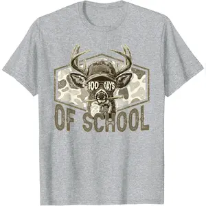 100 Days Of School Deer Hunting Camo Hunter Teacher Boy Men T-Shirt Comfy Everyday T-Shirt