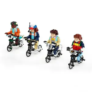 Classic Movie Stranger Things Building Block Model + 4-In-1 Vintage Bike Set, DIY Collectible Kit with Figures, Kids & Adults Creative Toy Gift