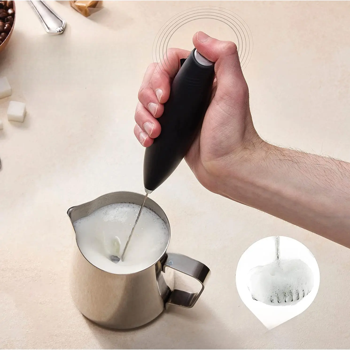 Electric Milk Frother Mixer Stick Coffee Foamer Handheld Milk Bubbler for Lattes Hot Drinks Home Baking