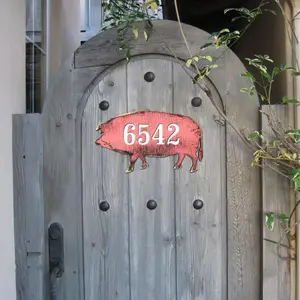 Designocracy MA98138-12 12 in. Pig Wooden Custom House Number Sign Decor
