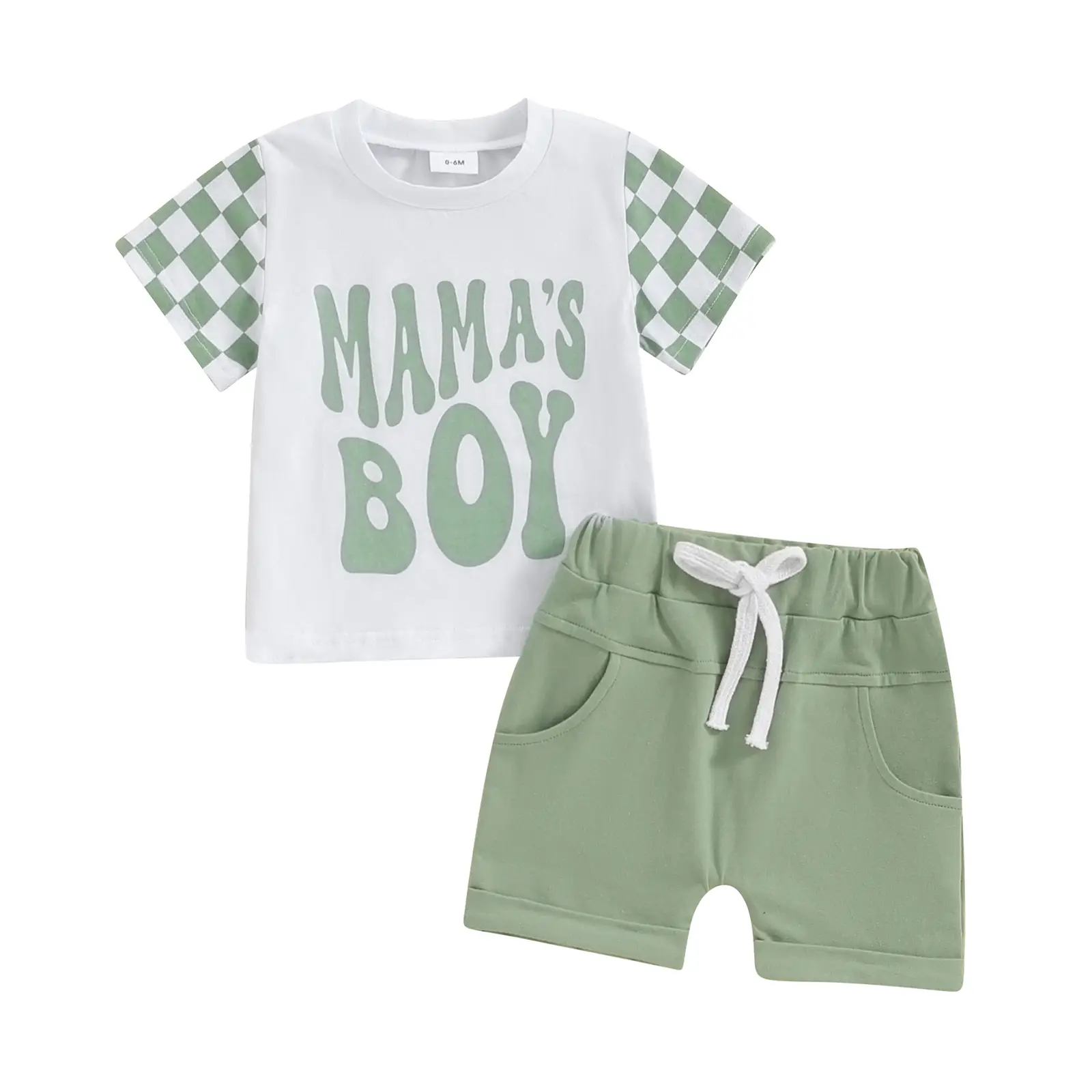 Canrulo Toddler Baby Boys Summer Outfits Sets 6M 12M 18M 24M 3T 4T Mamas Boy Checkerboard Short Sleeve T-Shirt Tops and Elastic Waist Shorts Clothes