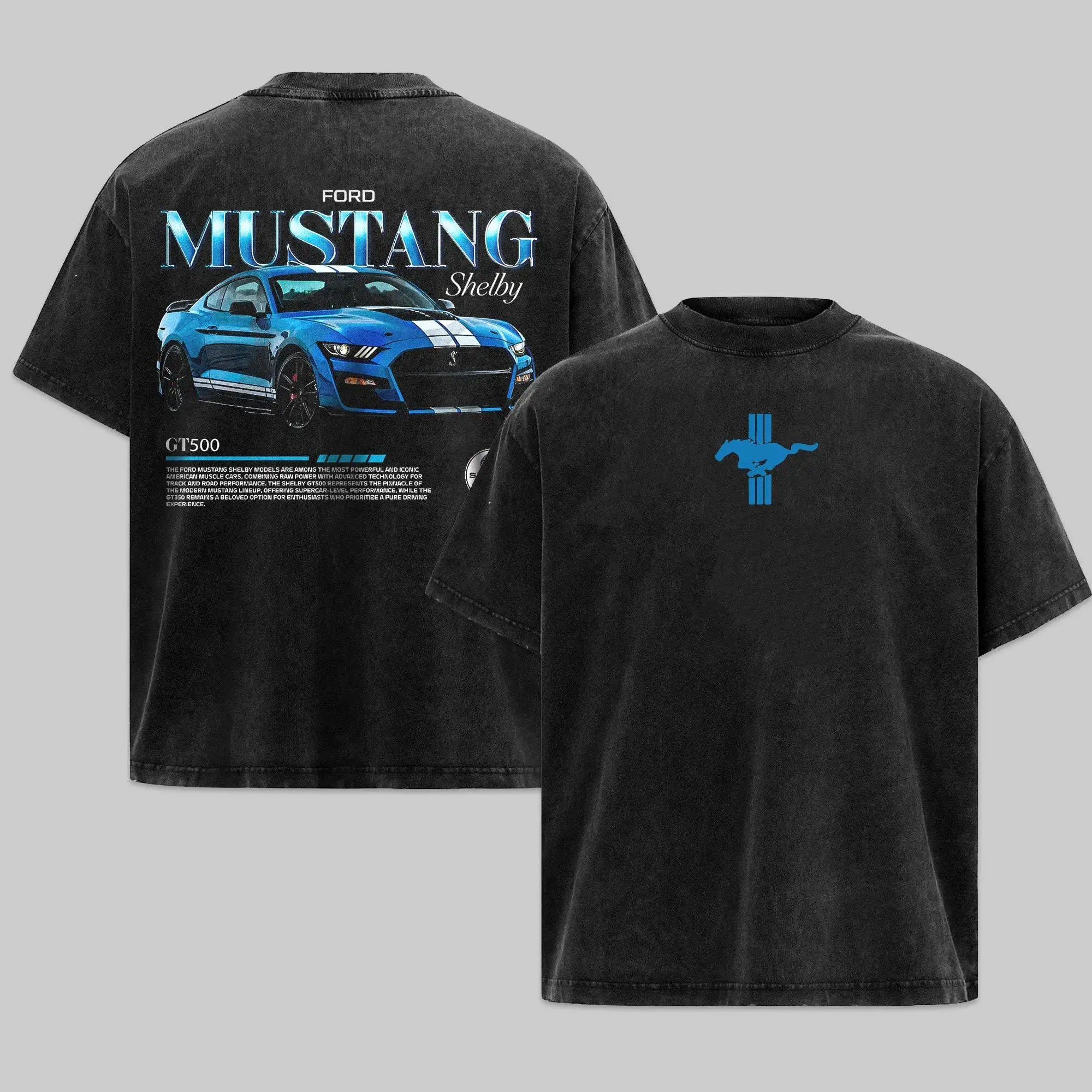 Men's Vintage Mustang Super Car Graphic Tee - Unisex Classic Cotton Shortsleeve Aesthetic Techwear Baggy Casual Racing Streetwear Top, Original