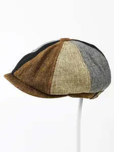 Men's Herringbone Tweed News Cap Classic Vintage Gatsby Lvy Cabbie Hat Flat Beret Cap