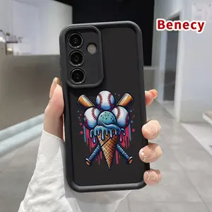 TPU Phone Case Compatible with Galaxy S23 Ultra S24 Plus S25 S22+ Baseball Ice Cream Design Pattern Drop Protection Shockproof Soft Silicone Smartphone Cover Casing