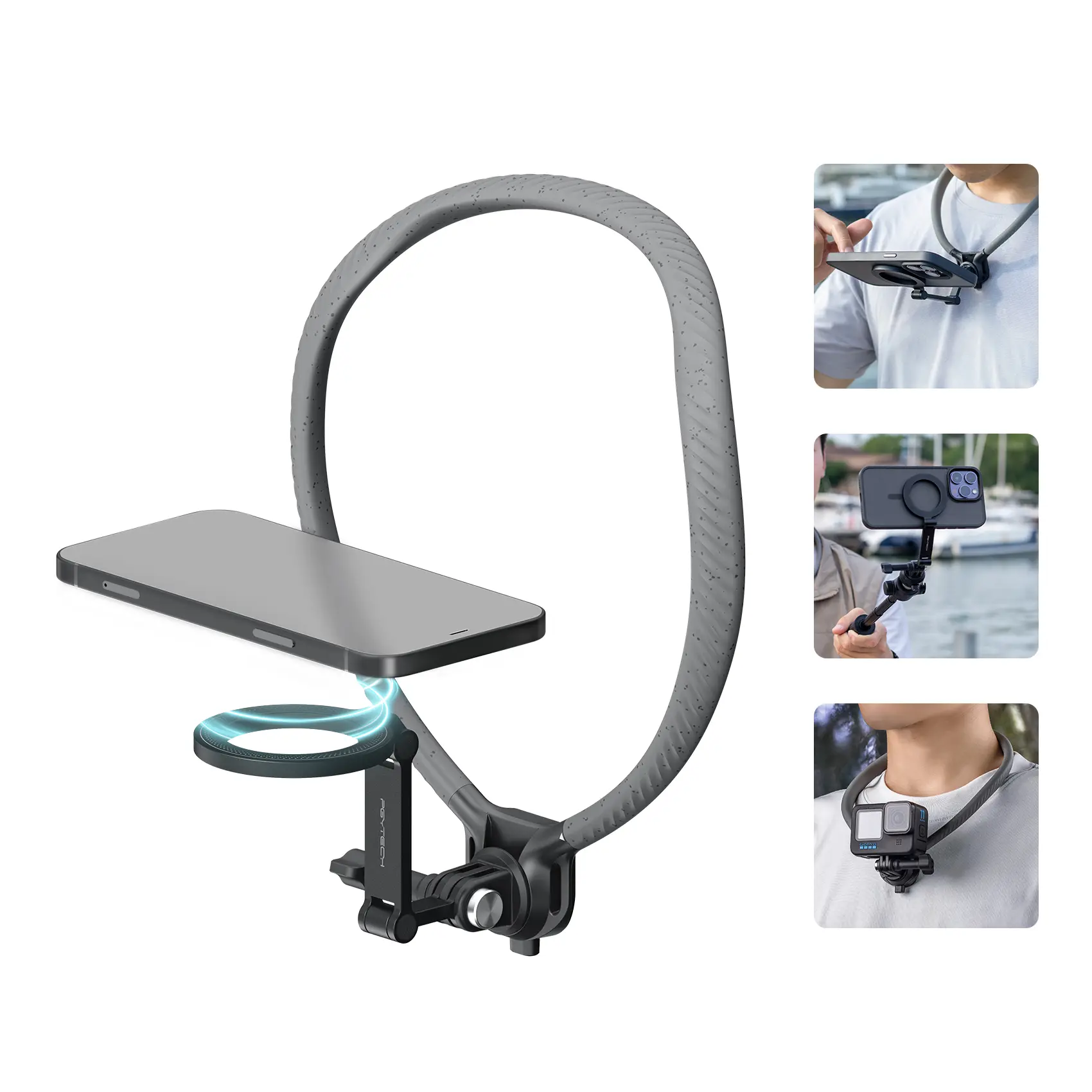 PGYTECH CapLock Magnetic Neck Mount - Aluminium & Stainless Steel Multipurpose Phone Holder, Quick Install Silicone Camera Accessory for iPhone 17/16/15/14, Smartphone/Cellphone/Mobile Vlog Selfie Phone Stabilizers & Supports