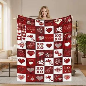Valentine's Day Heart & Cupid Checkerboard Blanket | Romantic Holiday Gift