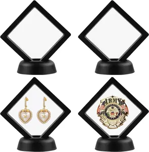 3-Piece Set Black 3D Floating Frame Display Holders with Transparent PE Film | Versatile Showcase for Challenge Coins, Jewelry, Medals & Specimens | Elegant & Secure Exhibition Mounts for Collectibles