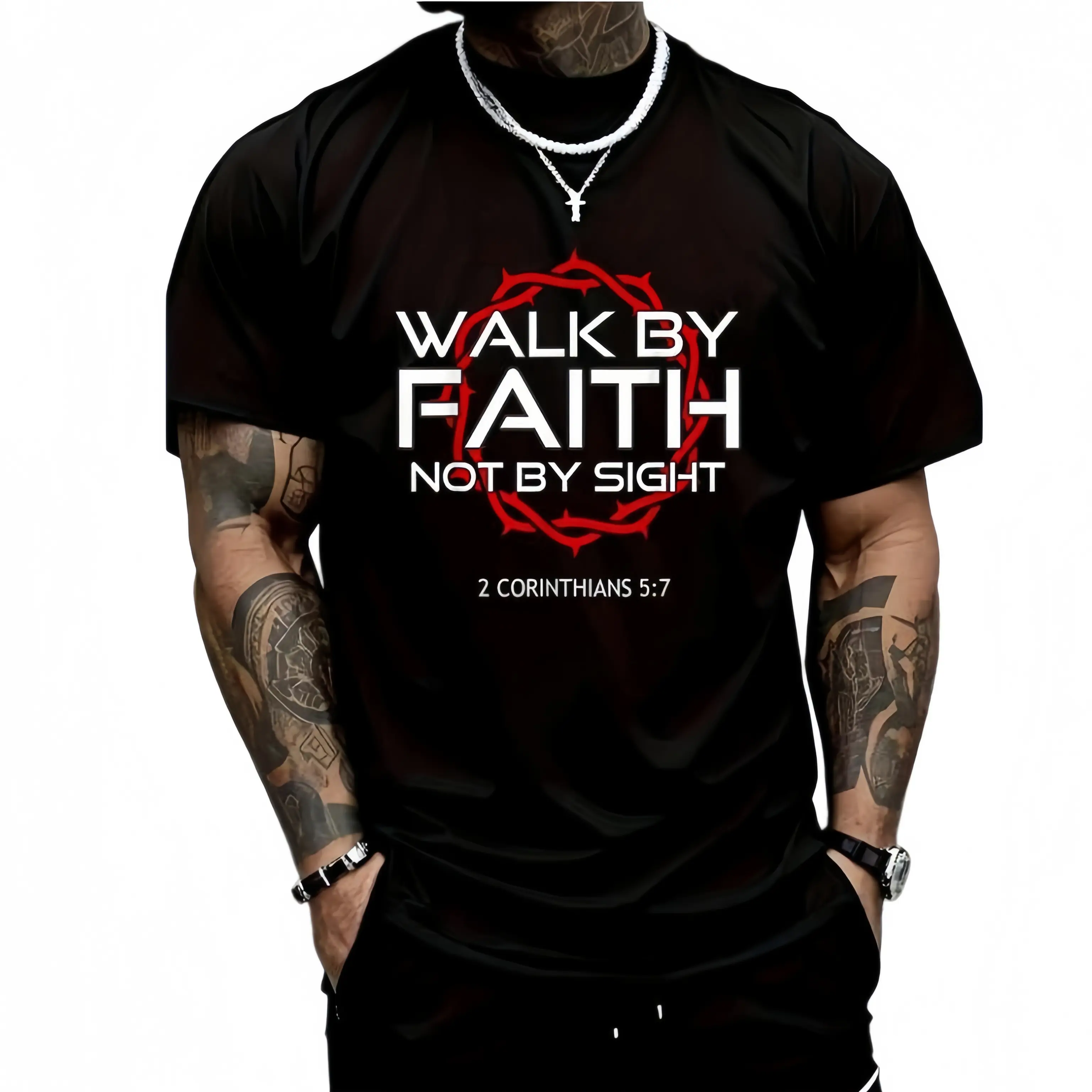 Women's Christian Relaxed Fit Crew Neck Short-Sleeve Cotton Graphic T-Shirt - Jesus "Walk By Faith" Motif, Soft Fabric, Unisex-Friendly Casual Top, Ideal Spring Summer Gift, Christian Clothing, Jesus T Shirts, Classic, Fashion, T Shirts Women