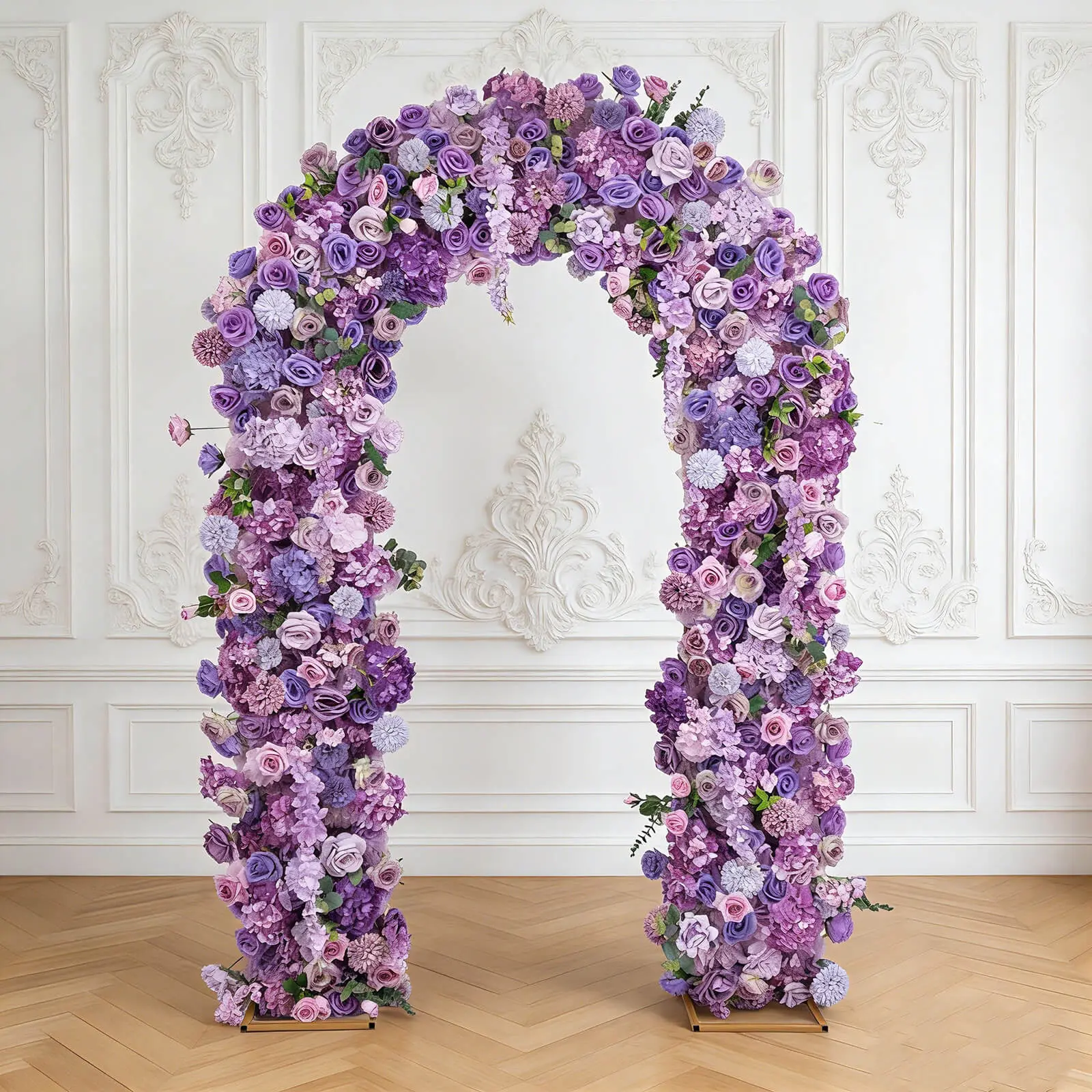 Flower Arch Backdrop Mixed Lavender Lilac 4ft x 8ft Artificial Silk Roses, Hydrangeas & Chrysanthemums Floral Arrangement for Round Top Double Arch Stand