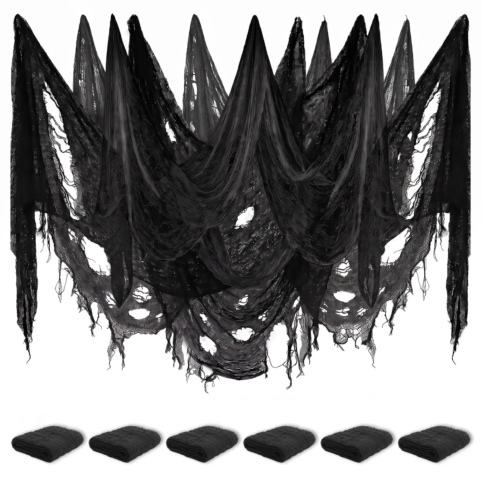 6 Pack Rectangular Fantasy Creepy Polyester Gauze Cloth (30x72 in) - Spooky Halloween Decorations for Doorways, Indoor Home Walls, Outdoor Halloween Yard Decorations
