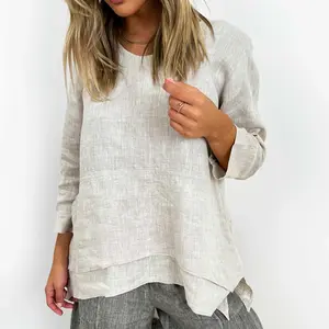 Relaxed Fit 100% Linen Layered Tunic Top