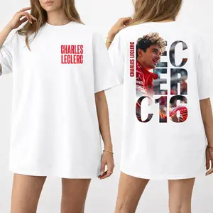 Charles Leclerc Graphic T-Shirt, Minimal Front Print Back Design Tee, Red Racing Driver Streetwear Shirt, Motorsport Fan Outfit
