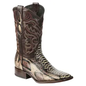 El General Men’s Python Imitation Print Rodeo Leather Boots - Brown