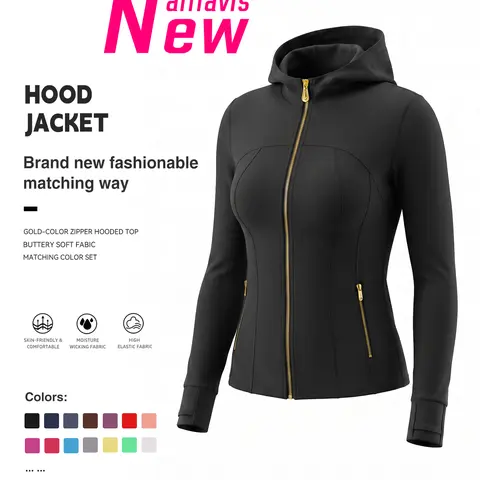Uncia Active Women’s Hooded Neck Training Sports Jacket - Gold Zippers, Buttery Soft Stretch Fabric, Slim Fit Waist, Skin-Friendly Moisture Wick, Built-In Thumb Holes, Zipper Pockets, Ideal for Gym Workout, Daily Casual Wear