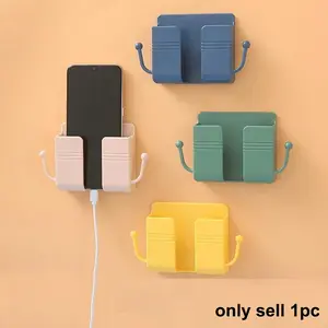 1pc Wall Mounted Phone Charging Storage Box TV Air Conditioner Remote Control Board Storage Box Yellow Storage Rack For Home