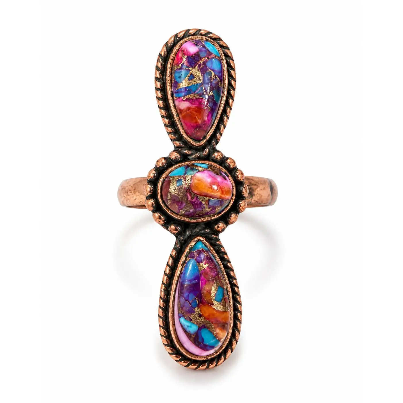Size 7.25 Pink Dahlia Pure Copper Ring