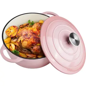6 Quart Enameled Cast Iron Dutch Oven with Lid - Big Dual Handles - Oven Safe up to 500?F - Classic Round Pot for Versatile Cooking Pink