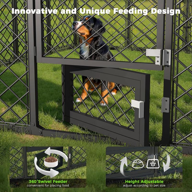 【2 packages Delivery】Heavy Duty Outdoor Dog Kennel with Secure Double Locks and Waterproof & UV Resistant Roof Cover,All Weather Resistant Anti-Rust Metal Enclosure for Large Dogs