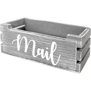Mail Organizer Mail Holder Countertop Wood Mail Basket for Wall Table Desk Envelope Bill Holder for Home Office Decor Grey