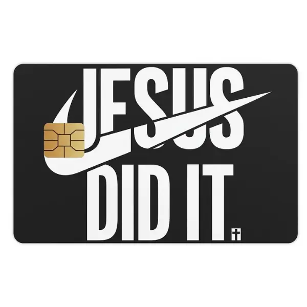 Bold Christian Card Skin Sticker – “Jesus Did It” Swoosh Typography Graphic Design – One-Sided Rectangle Chip Card Cover