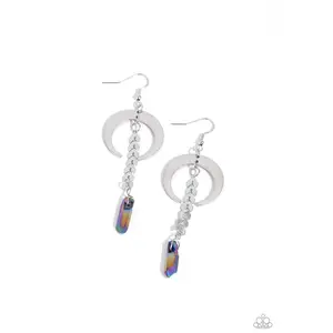 Lounging Laurel - Multi Oil Spill Stone Silver Crescent Earrings - Paparazzi