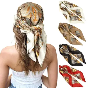 4Pcs/set  27.5” Square Silk Feeling Head Scarf Neck Scarves for Women Hair Kerchief Bandanas Head Wrap Headbands Head Wraps