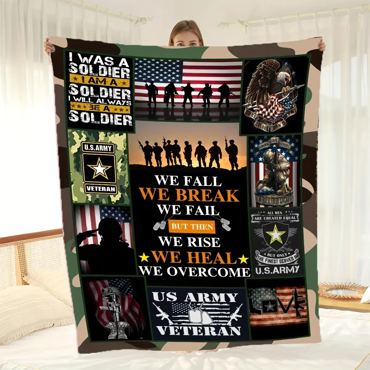 【Memorial Day】US Army Veteran Military Blanket Patriotic, Warm, and Soft Fleece Throw Gift for Veterans, Soldiers & Proud Military Families for Veterans Memorial Independence Armed Forces Day