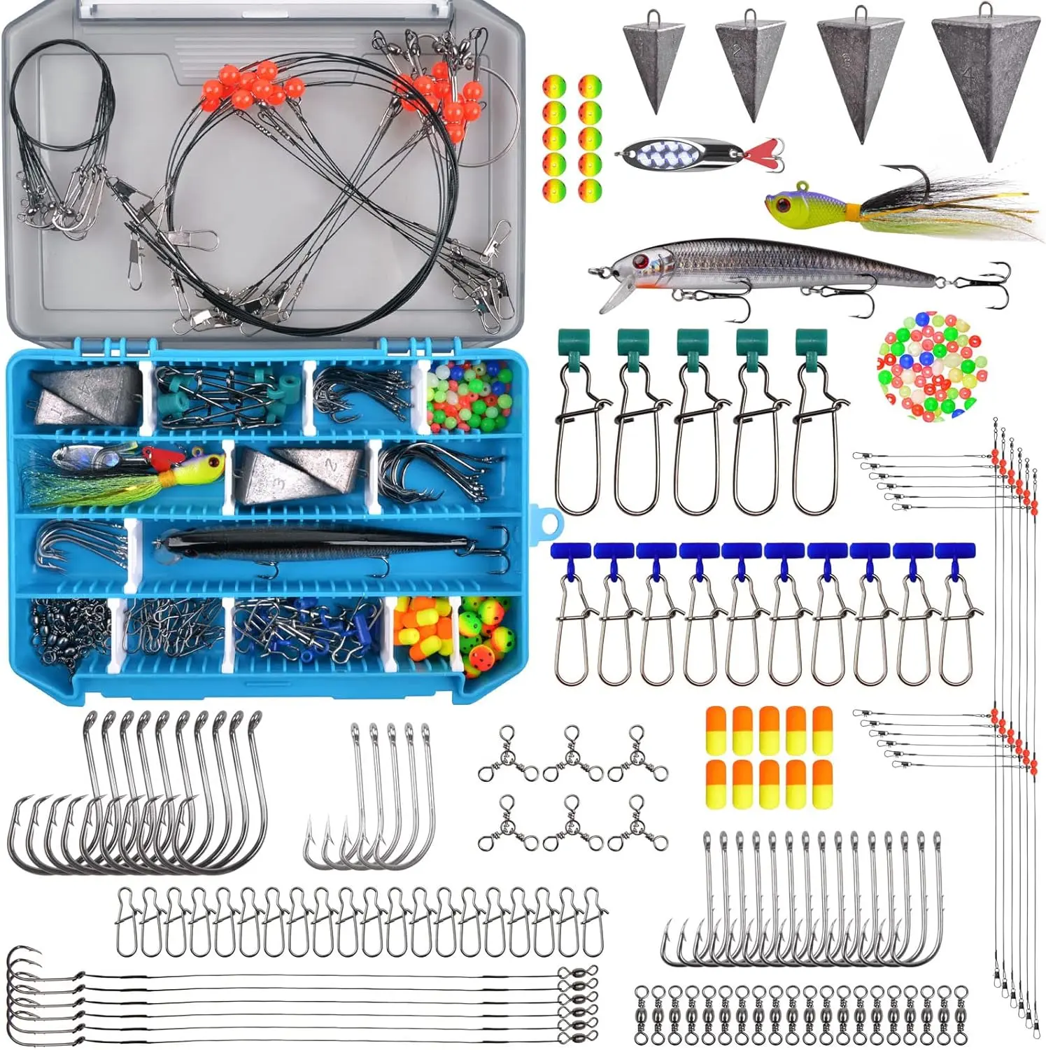 Surf Fishing Tackle Kit  Saltwater Fishing Lures Surf Fishing Gear Fish Finder Rigs Pompano Rig Pyramid Sinker Weight Fishing Hooks Swivels Various Accessories