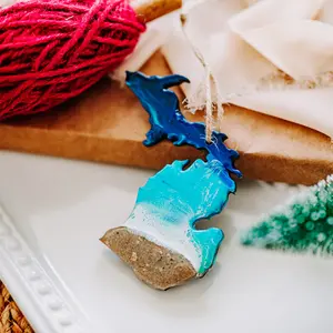 Michigan Beach Christmas Ornament, Lake Michigan Christmas Gift, Wood, Resin & Sand Decoration