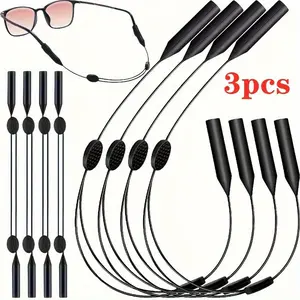 3-piece set, cool classic black glasses straps, adjustable sunglasses lanyards, comfortable and practical glasses retainers, outdoor sports glasses retainers