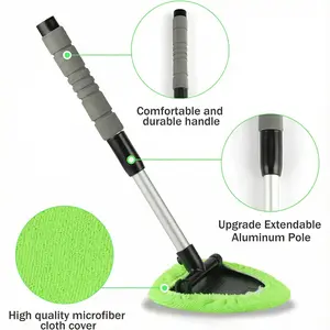 Windshield Cleaner Tool Car Interior Window Detailing Cleaning Kit with Extendable Handle and 3 Easy to Install Reusable Microfiber Pads Auto Glass Wiper Brush Kit