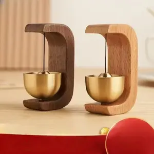 Magnetic Wooden Doorbell, Dopamine Style Iron Bell, Traditional Copper Ring, Shop Entrance Reminder, Durable Wood Construction, Unique Magnetic Feature