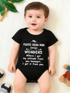 Baby Boys Girls Clothing Newborn Letter Print Short Sleeve Shorts Onesie, Comfortable Infant, Perfect for Daily Wear, Baby Clothes Girl