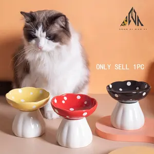 Ceramic Mushroom Cat Bowl High Foot Protection Cervical Spine Anti-Knock Pet Dog Rice Bowl Water Bowl Food Basin for Cats Dogs