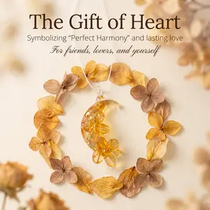 Hand-Blown Amber Moon Glass Pendant - Non-Natural Crystal Necklace Accessory for Daily Wear
