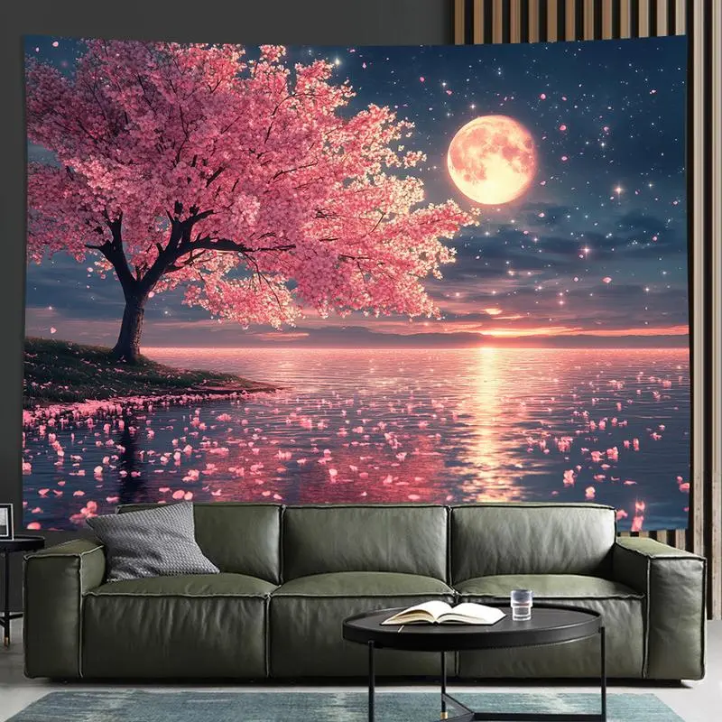 Pink Cherry Blossom Tree Background Cloth, Living Room, Bedroom, Office, Party Decoration, A Perfect Creative Gift Home Flowers Interior