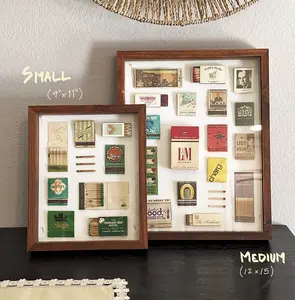 Vintage Matchbook Shadow Box Frame Handcrafted Wooden 2" Thick Glass Front Authentic Matchbooks Grid Formation Perfect for Vintage Bar Decor Mid-century Modern Wall Art