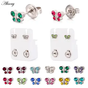 Alisouy 2pcs Steel Butterfly Birthstone Zircon Ear Helix Tragus Cartilage Stud Earrings Piercing Aseptic Package For  Jewelry