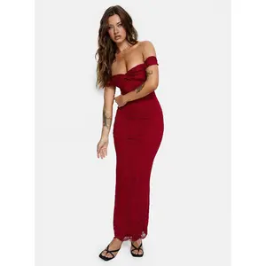 Anabeila Strapless Frill Maxi Dress Red