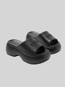 Women's Simple Style Plain Color Platform Slides, Casual Trendy Slippers, Fashionable Slippers for Indoor & Outdoor Wear, Thick Bottom Slippers