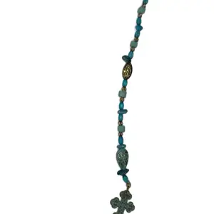 Turquoise Stone Glass Ceramic and Porcelain Cross Key Chain with Beads and Charms