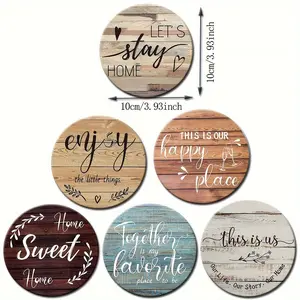 6-Piece Farmhouse Cup Mat Set with Inspirational Quotes, Wooden Heat Resistant Non-Slip Mats, Perfect Gift for Home Kitchen Decor，and various occasions - Christmas, Easter, Valentine's Day, Wooden Coasters(excluding storage box)