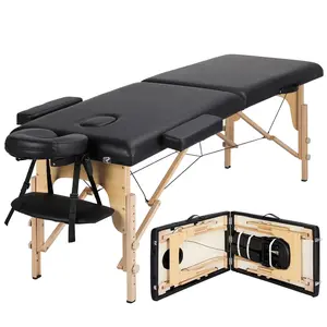 Yaheetech Adjustable Massage Bed 2/3 Sections Folding Portable Spa Table with Headrest Armrest Hand Pallet Salon Bed Ergonomic Design Beech Wood Frame - Massagetable