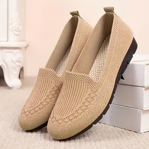 Women's Lightweight Knit Loafers - Slip-Resistant, Breathable Beige Walking Shoes with Soft PVC Sole for Casual Comfort, All-Season Wear, Allseason Footwear |   Unisex Footwear |   Comfortable Wear