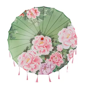 THY COLLECTIBLES Classic Chinese Art Asian Style 33" Silk Parasol Umbrella with Tassels for Wedding Parties, Photography, Costumes, Cosplay, Decoration And Other Events Traditional Bamboo